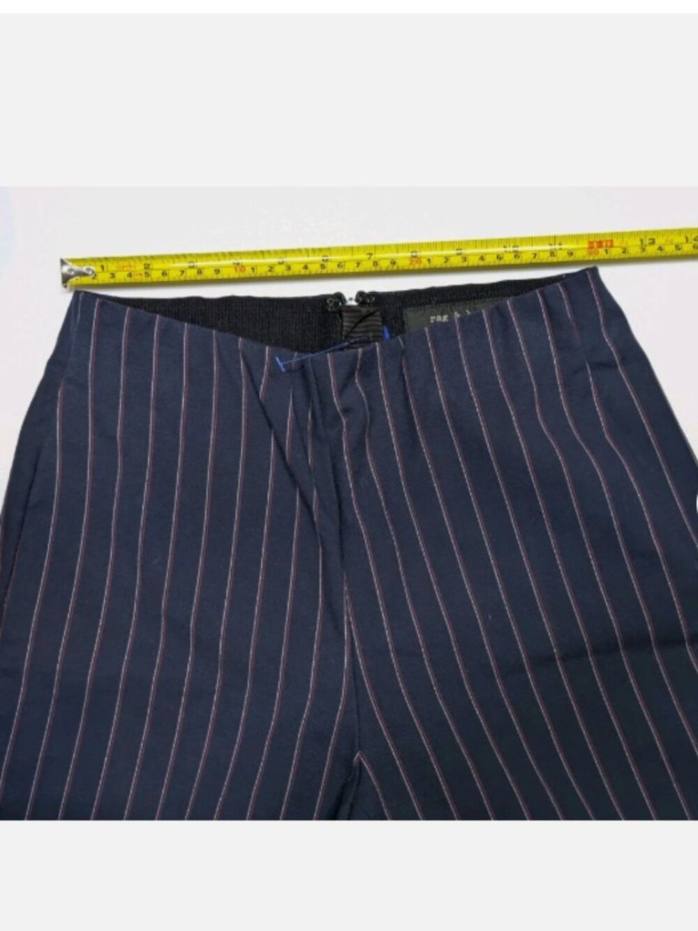 Rag & Bone Simone Cropped Side-Snap Pants Navy Red Pinstripe – Size 2 - Picture 6 of 9
